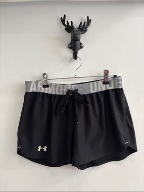 Under Armour Black Athletic Shorts with Gray Branded Waistband